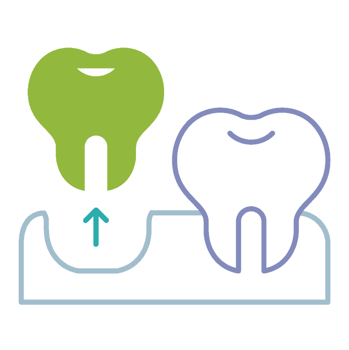 Two teeth icons with one in an upward motion